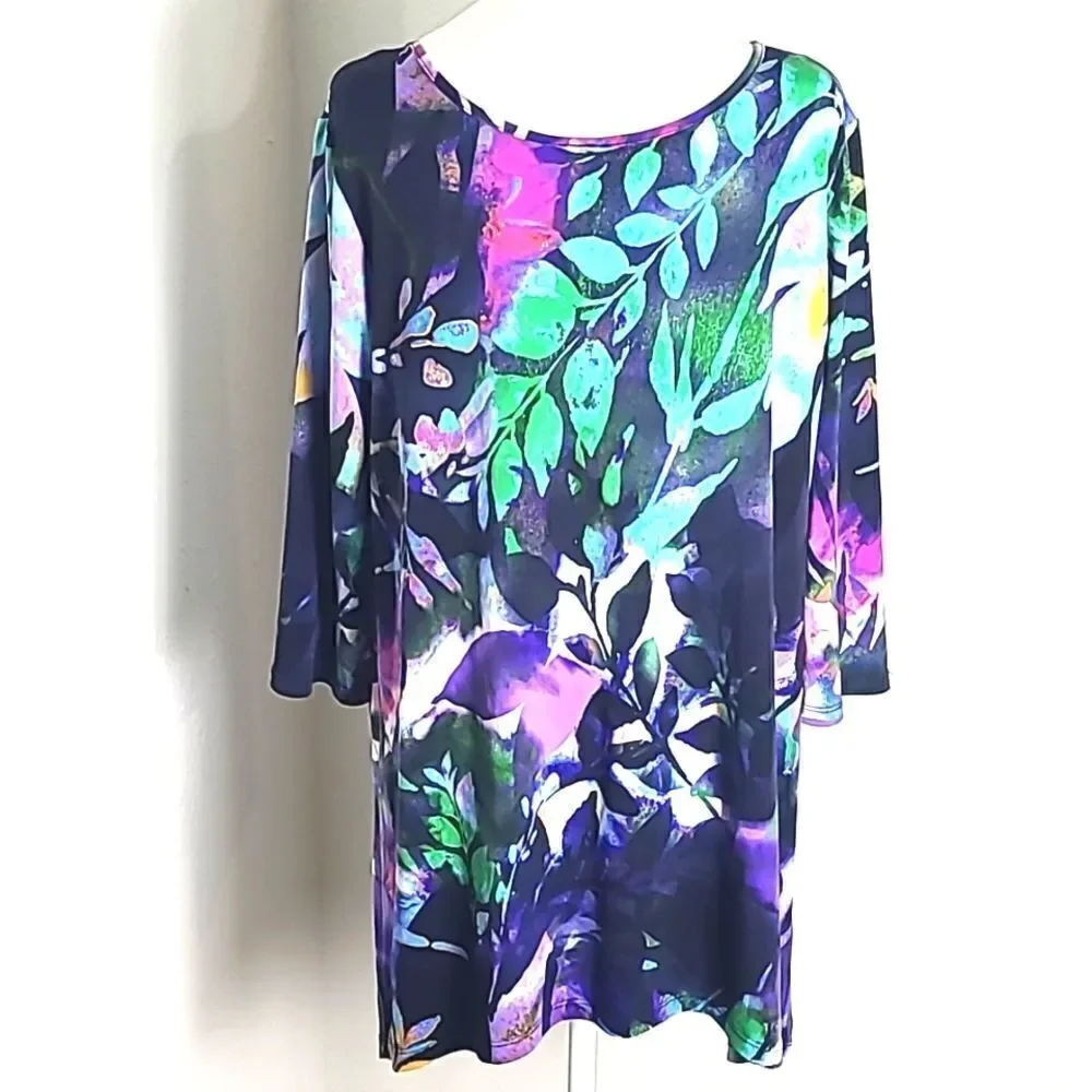 Clara Sun Woo Purple Multicolor Floral Tunic Top, Size Large - Picture 7 of 9